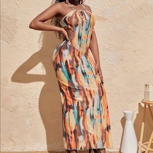Tie Dye Cut Out Split Hem Mesh Cami Dress